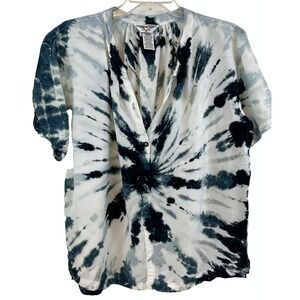 Hard Tail Forever Everly Tee Women's Top Size M NWT V-Neck Button Tie Dye Blue
